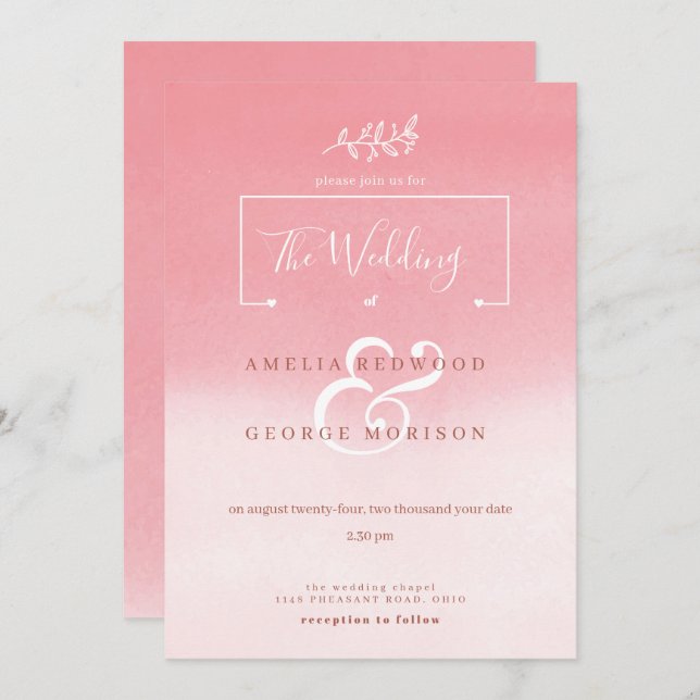 Invitation Mariage de fleurs blanches rose (Devant / Derrière)