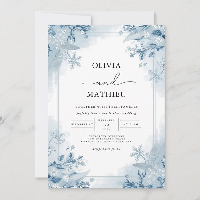 Invitation Mariage de fleurs bleu éthérée (Devant)