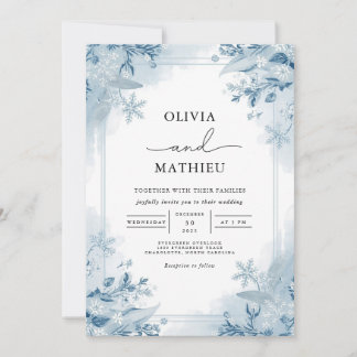Invitation Mariage de fleurs bleu éthérée