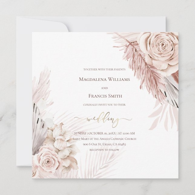 Invitation mariage de fleurs boho (Devant)