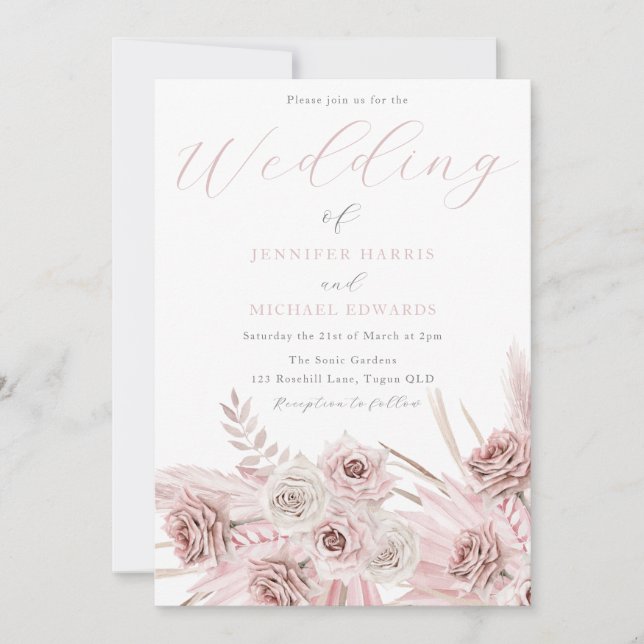 Invitation Mariage de fleurs Boho Blush Boho Dusty Rose (Devant)