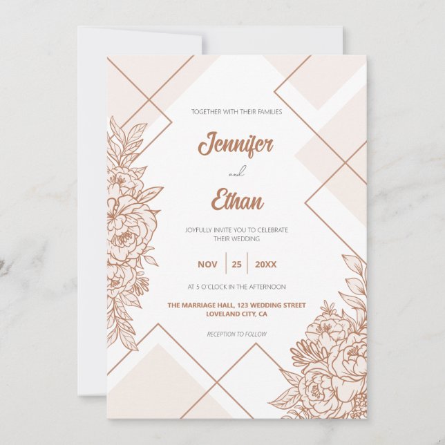 Invitation Mariage de fleurs botaniques chic de pivoine moder (Devant)