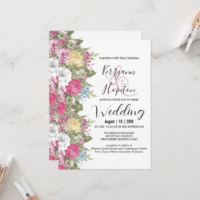 Invitation Mariage de fleurs colorées (Devant/Arrière en situation)