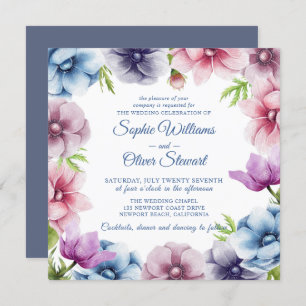 Invitation Mariage de fleurs d'anémone aquarelle