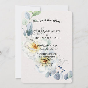 Invitation Mariage de fleurs d'aquarelle bleu et blanc