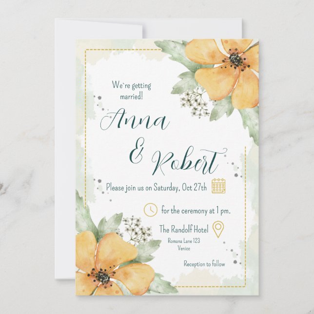 Invitation Mariage de fleurs d'aquarelle de pavot orange (Devant)