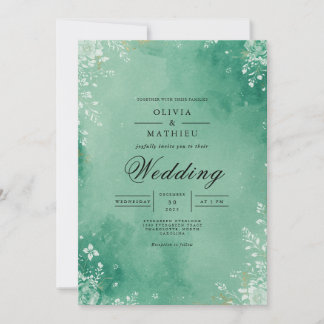 Invitation Mariage de fleurs d'aquarelle Emerald