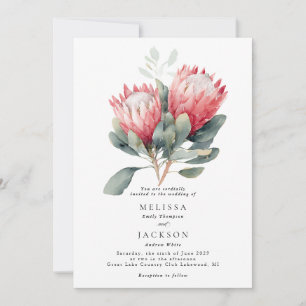 Invitation Mariage de fleurs d'aquarelle en teinte Protea