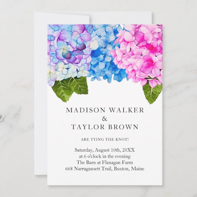 Invitation Mariage de fleurs d'aquarelle Hydrangeas (Devant)