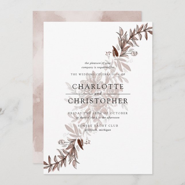 Invitation Mariage de fleurs d'aquarelle rose pâle (Devant / Derrière)