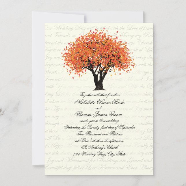 Invitation Mariage de fleurs d'arbre d'automne (Devant)