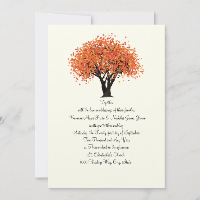 Invitation Mariage de fleurs d'arbre d'automne (Devant)