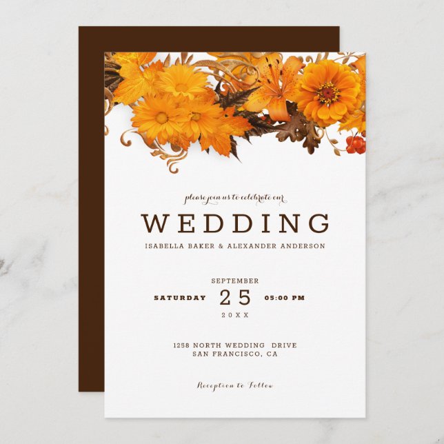 Invitation Mariage de fleurs d'automne (Devant / Derrière)