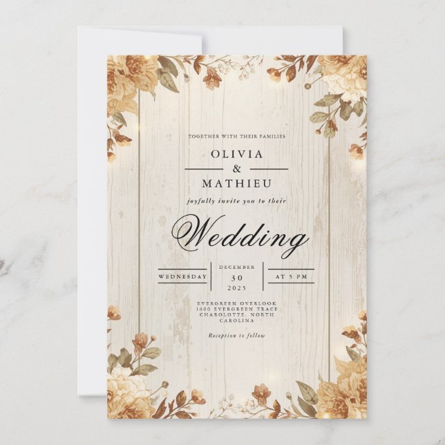 Invitation Mariage de fleurs d'automne de Sepia Timber (Devant)