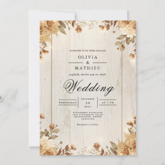 Invitation Mariage de fleurs d'automne de Sepia Timber