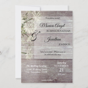 Invitation Mariage de fleurs de bois gris rustique