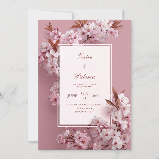 Invitation Mariage de fleurs de cerisier rose (Devant)