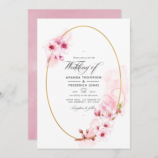 Invitation Mariage de fleurs de cerisier rose (Devant / Derrière)