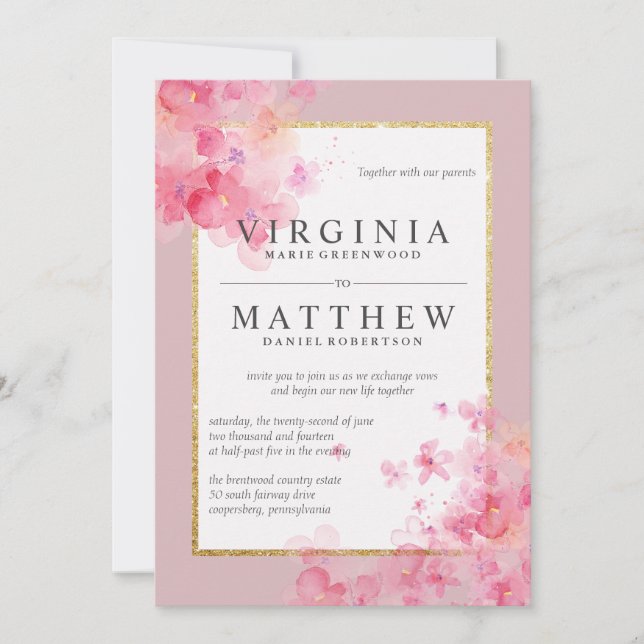Invitation Mariage de fleurs de cerisier rose (Devant)
