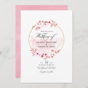 Invitation Mariage de fleurs de cerisier rose géométrique