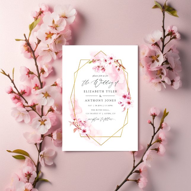Invitation Mariage de fleurs de cerisier rose géométrique (Créateur téléchargé)