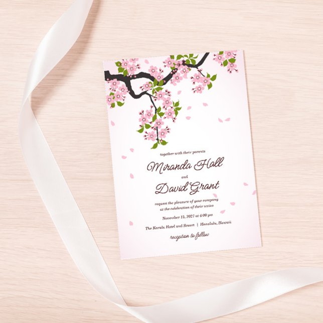 Invitation Mariage de fleurs de cerisier rose Sakura japonais (Créateur téléchargé)