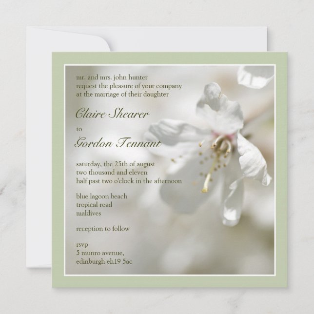 Invitation Mariage de fleurs de cerisier vert (Devant)