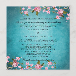 Invitation Mariage de fleurs de cerisiers japonais rose bleu