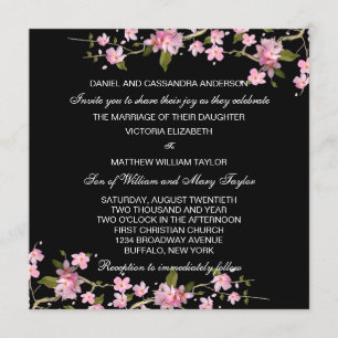 Invitation Mariage de fleurs de cerisiers japonais rose noir