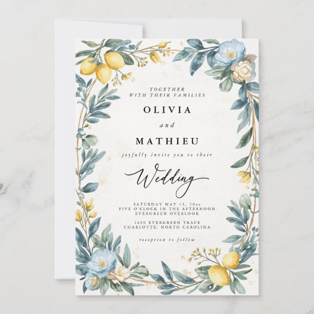 Invitation Mariage de fleurs de citron (Devant)