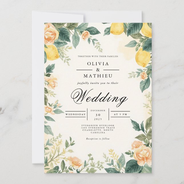 Invitation Mariage de fleurs de citron d'or (Devant)