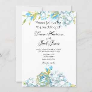 Invitation Mariage de fleurs de jardin bleu