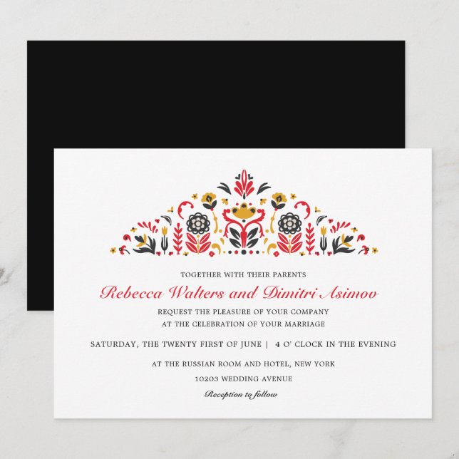 Invitation Mariage de fleurs de Khokhloma (Devant / Derrière)