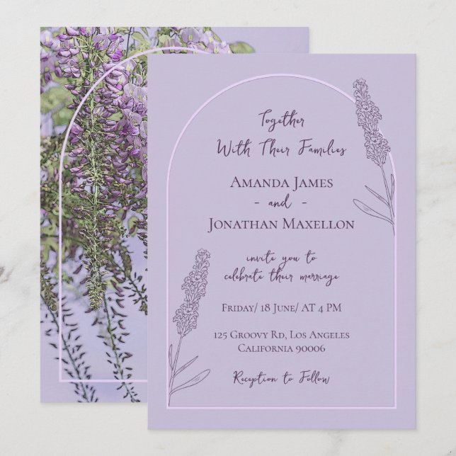 Invitation Mariage de fleurs de lavande simple et élégant (Devant / Derrière)