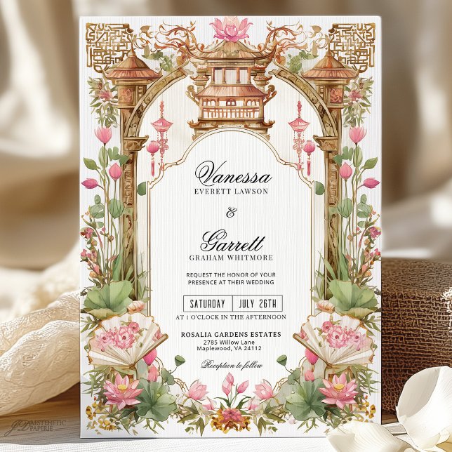 Invitation Mariage de fleurs de Lotus Oriental Rosé (Créateur téléchargé)