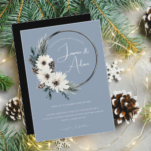 Invitation Mariage de fleurs de Noël bleu et blanc