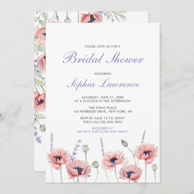 Invitation Mariage de fleurs de pavot Douche nupti (Devant / Derrière)
