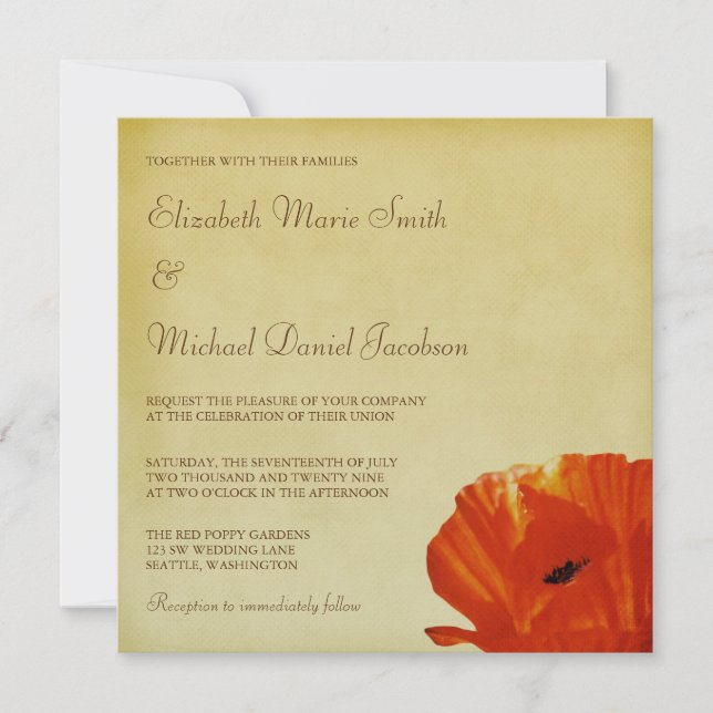 Invitation Mariage de fleurs de pavot rouge (Devant)