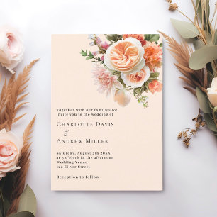 Invitation Mariage de fleurs de pêche rose orange