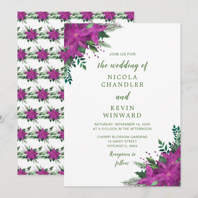 Invitation Mariage de fleurs de pomme pourpre de Noël (Devant / Derrière)