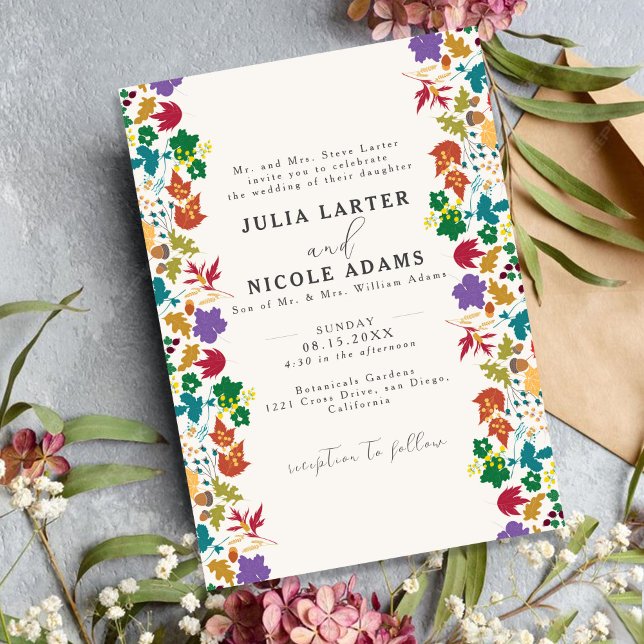 Invitation Mariage de fleurs de prés pourpre jaune moutarde d (Créateur téléchargé)