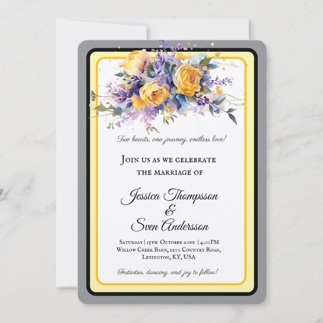 Invitation Mariage de fleurs de rose jaune romantique moderne (Devant)