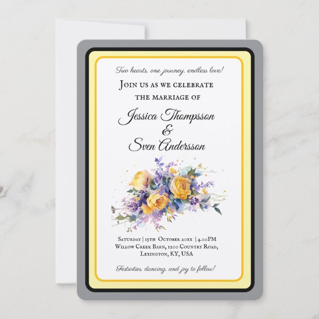 Invitation Mariage de fleurs de rose jaune romantique moderne (Devant)