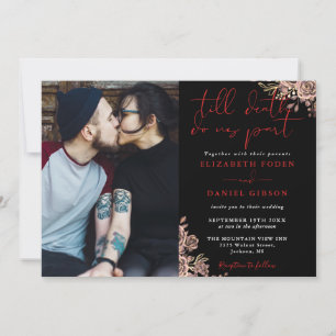 Invitation Mariage de Fleurs de Roses Gothiques Noir et Rouge