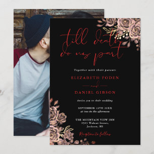 Invitation Mariage de Fleurs de Roses Gothiques Noir et Rouge