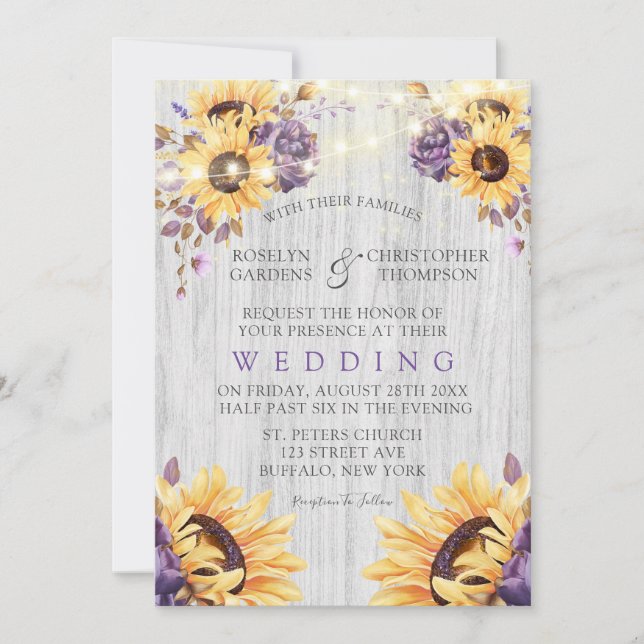 Invitation Mariage de fleurs de soleil violet rustique Peony (Devant)