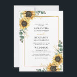 Invitation Mariage de fleurs de tournesol<br><div class="desc">Faire-part de mariage géométrique de l'Eucalyptus floral de tournesol. Créez une carte de Faire-part de mariage moderne Sunflower Floral Budget avec ce modèle mignon avec un beau bouquet fleuri rustique, cadre d'effet or géométrique, avec une typographie simple et moderne. CONSEIL : Des cartes de suite mariage comme RSVP, des programmes...</div>