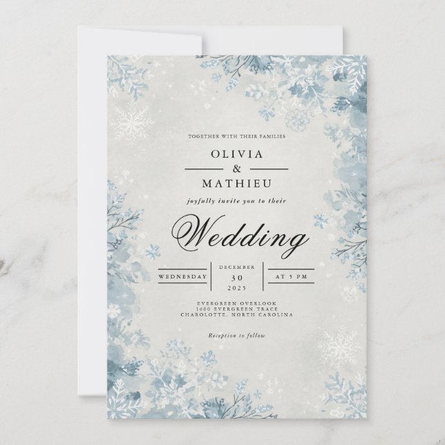 Invitation Mariage de fleurs d'hiver bleues congelées (Devant)