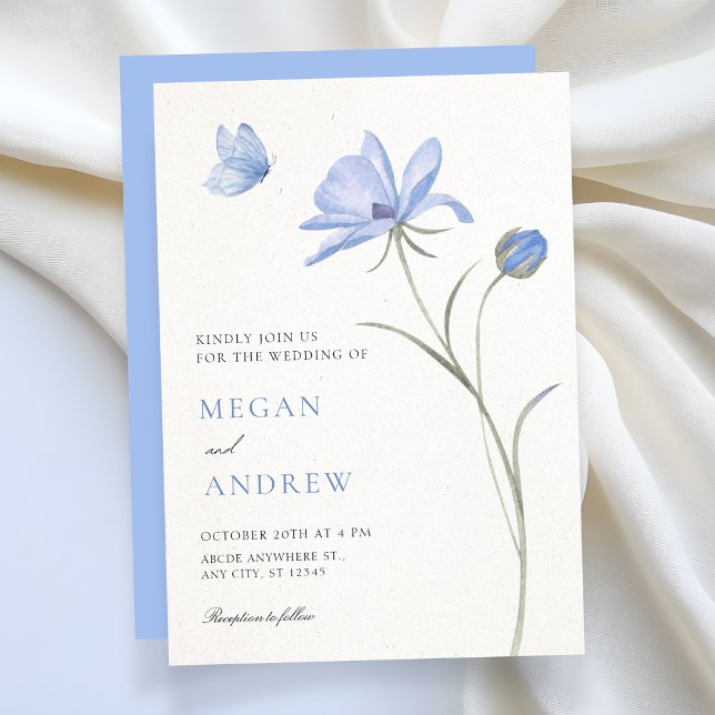 Invitation Mariage de fleurs douces bleues (Créateur téléchargé)