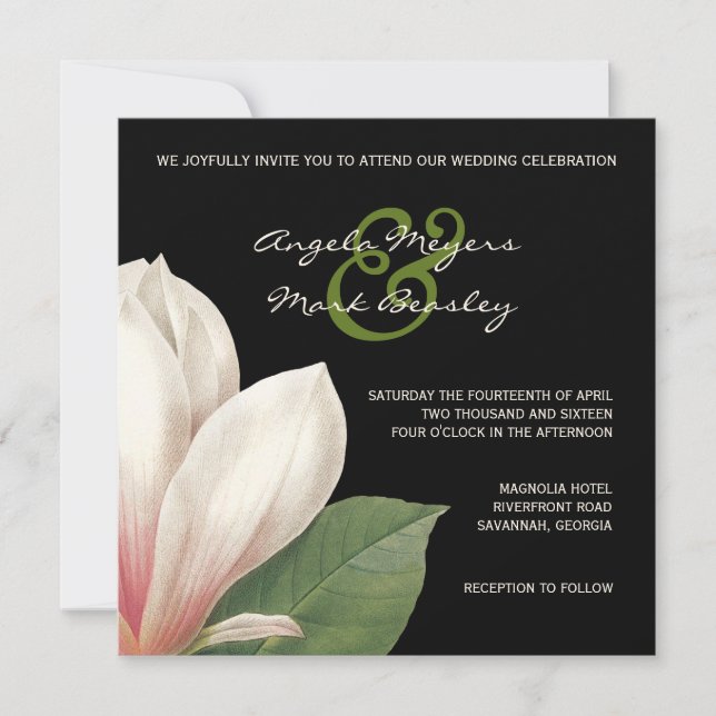Invitation Mariage de fleurs du sud de Magnolia | Élégant noi (Devant)